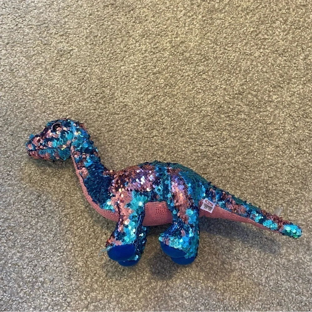 TY Flippables Tremor the Dinosaur Sequin Plush Stuffed Animal Blue Pink Kids Toy